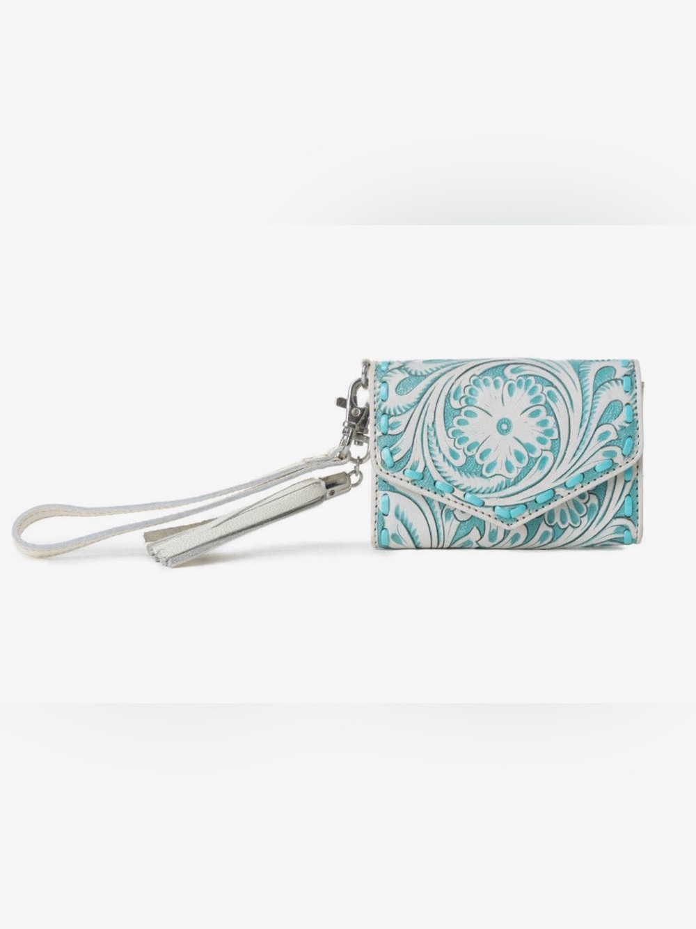 Turquoise Tooled Wristlet Wallet